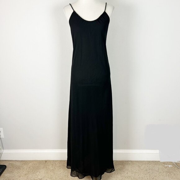 Y2K Victoria's Secret Black Chiffon Long Slip Gown Open Back Size 12 Women's - Picture 1 of 5
